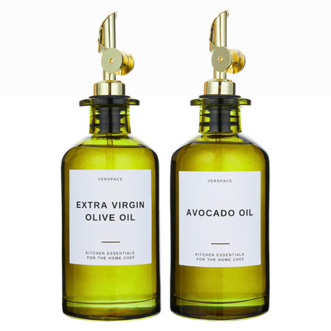 Verspace green glass olive oil dispenser bottle front view for stylish kitchen storage