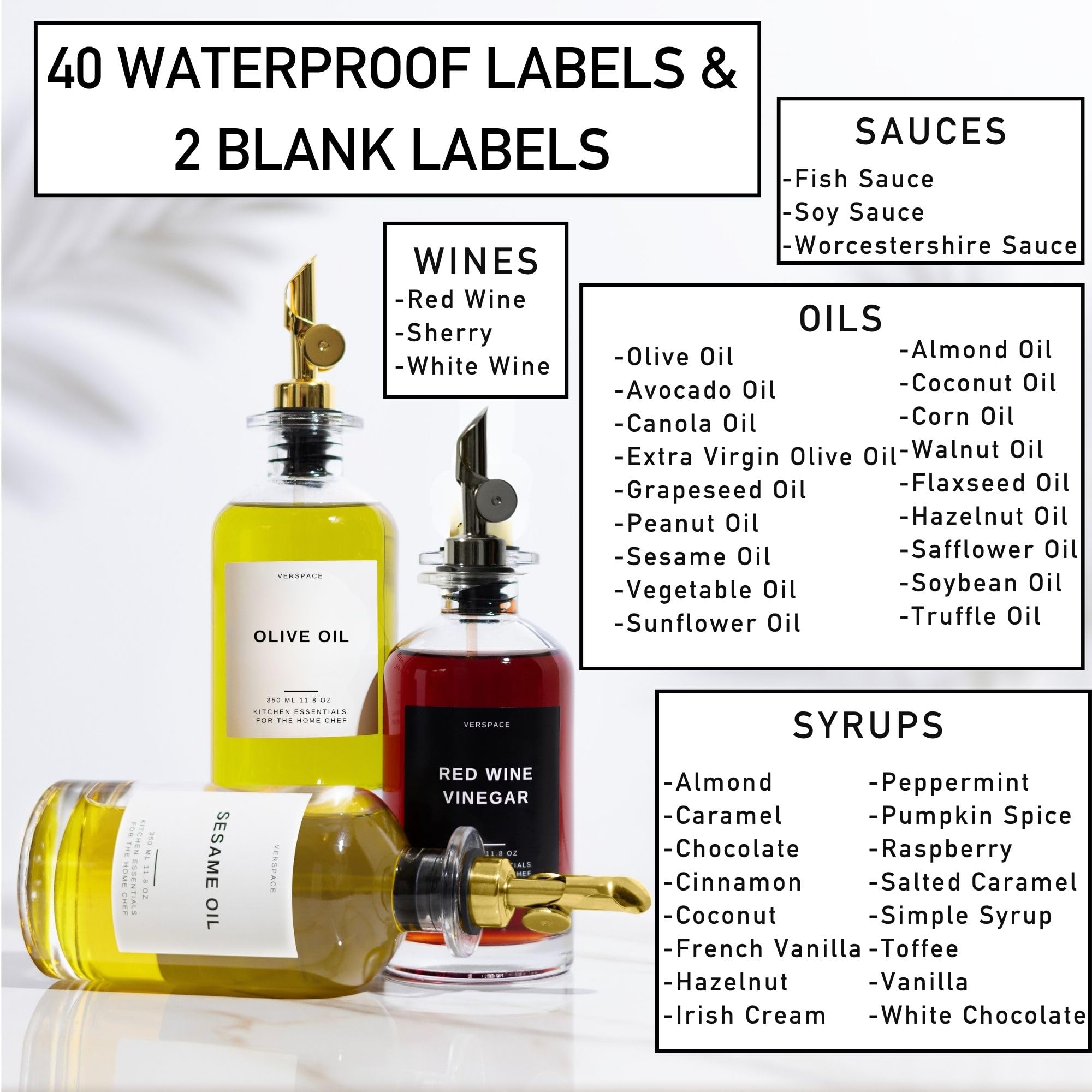 Verspace versatile dispensers for oil, soy sauce, and coffee syrup