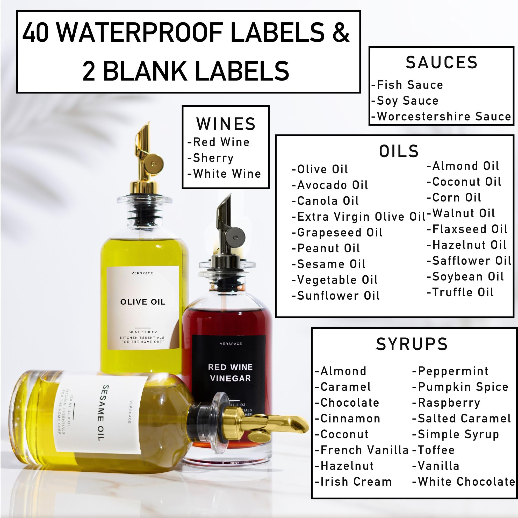 Verspace olive oil bottle provides a clear view of contents.