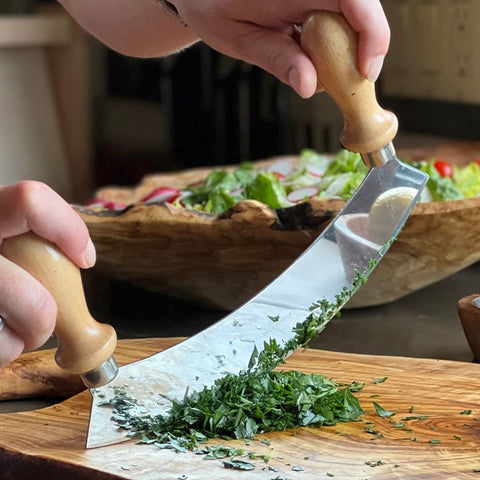 Verve CULTURE Italian Mezzaluna large makes chopping herbs easy