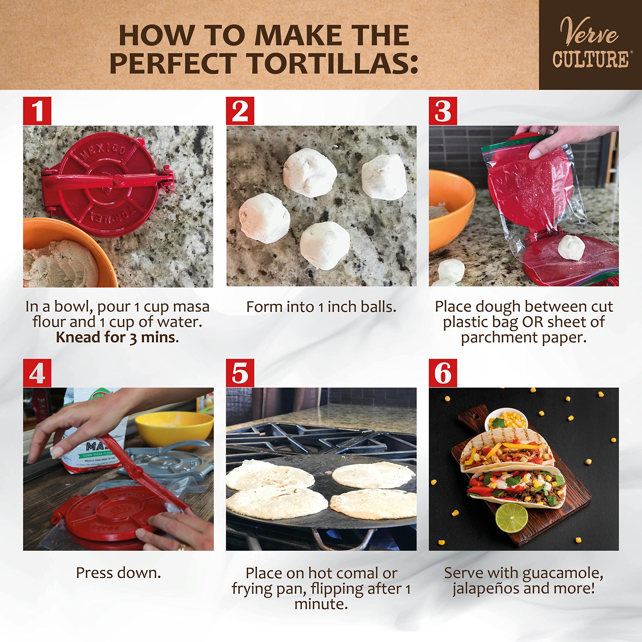 Verve CULTURE recipe booklet with history and tasty tortilla ideas.