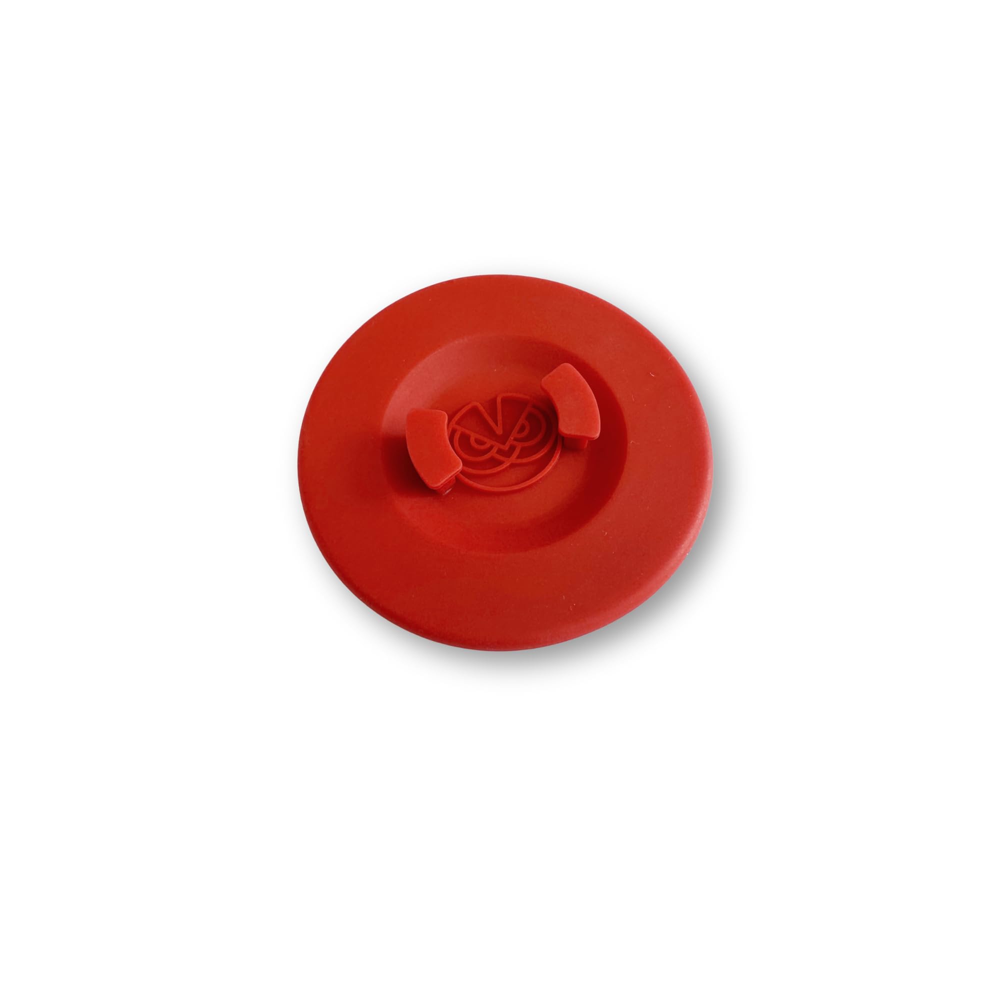 Silicone backflush disc with logo grip for secure handling during cleaning.