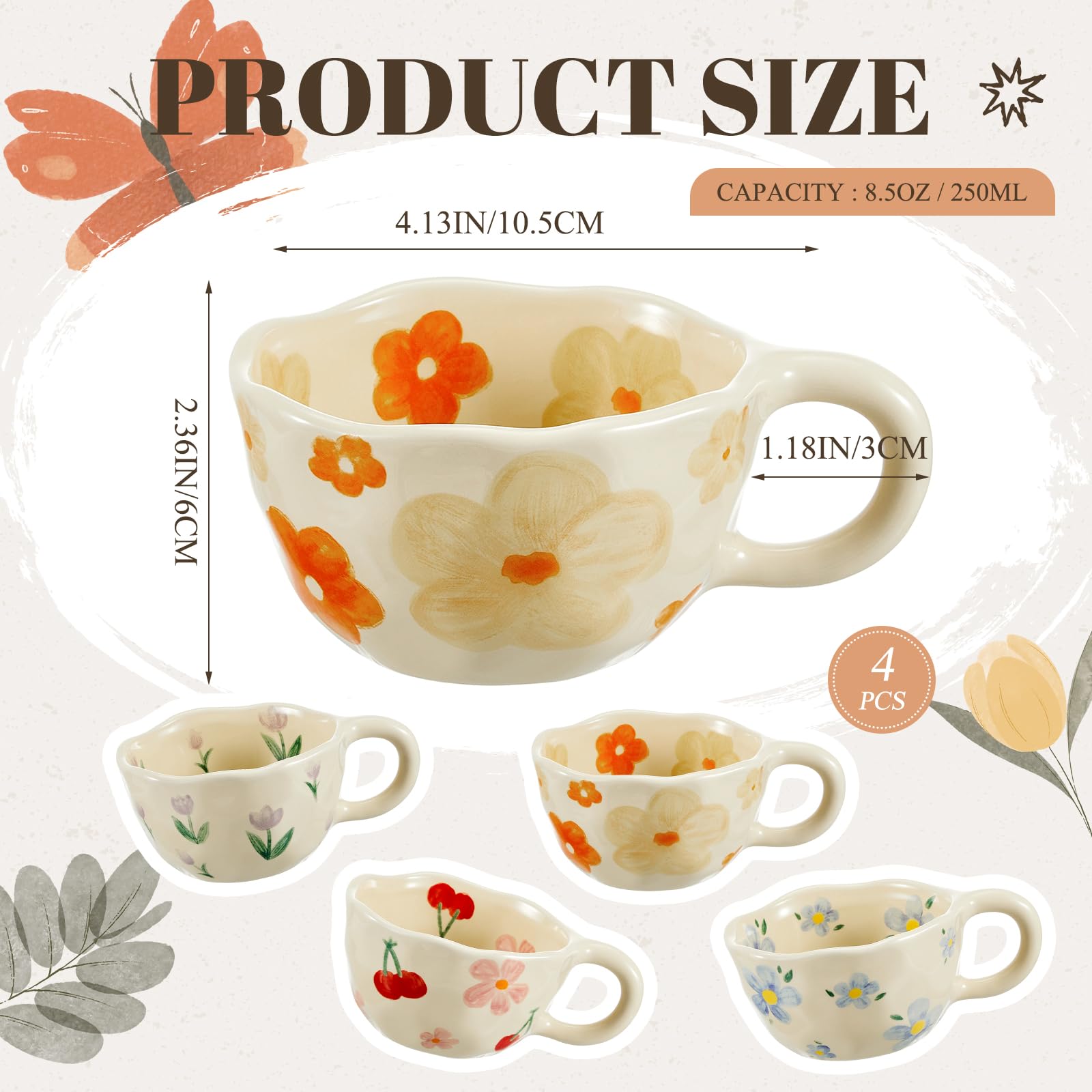 Vesici orange flower mug, perfect for tea time and daily use.