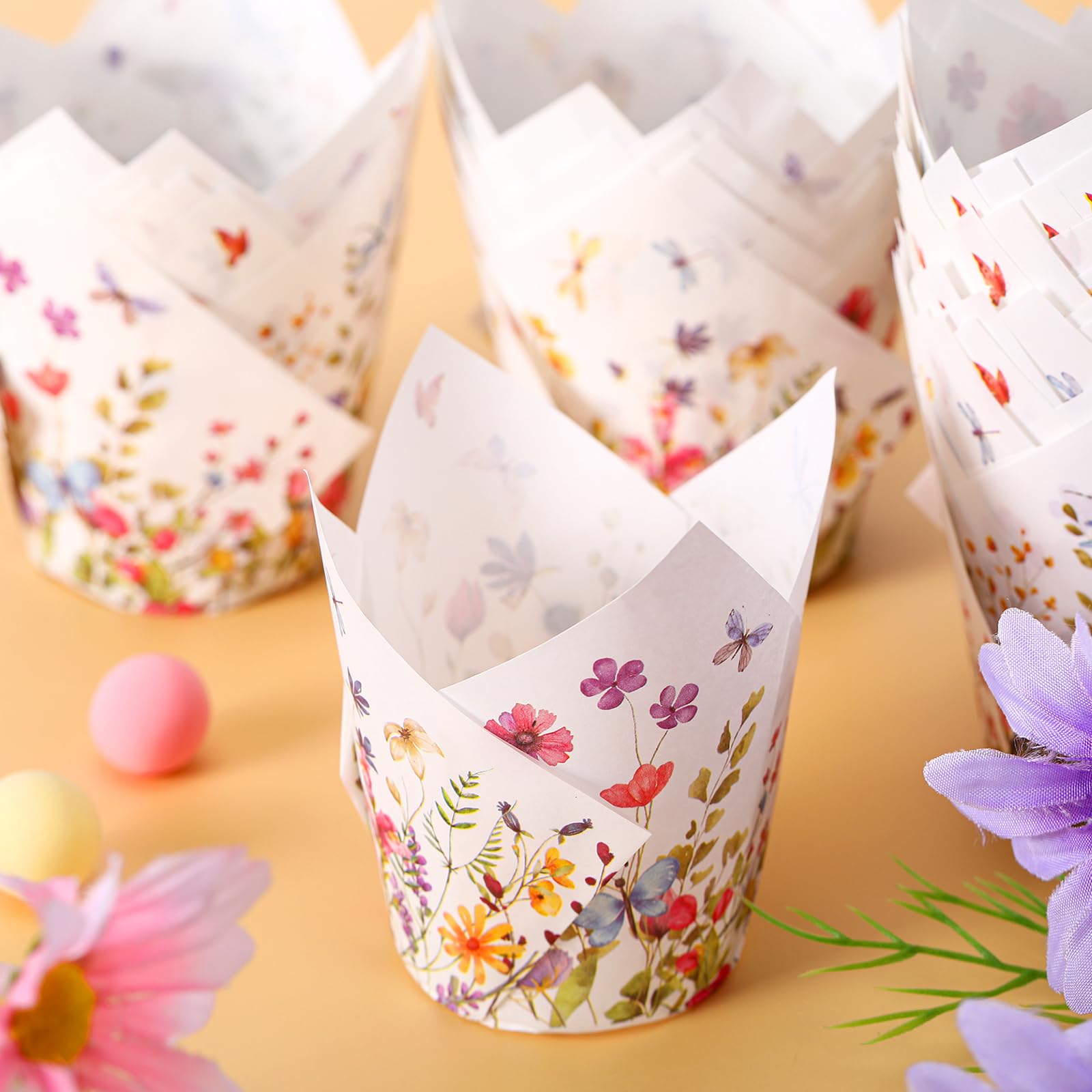 Vesici baby shower decorations featuring blossoms for festive treats