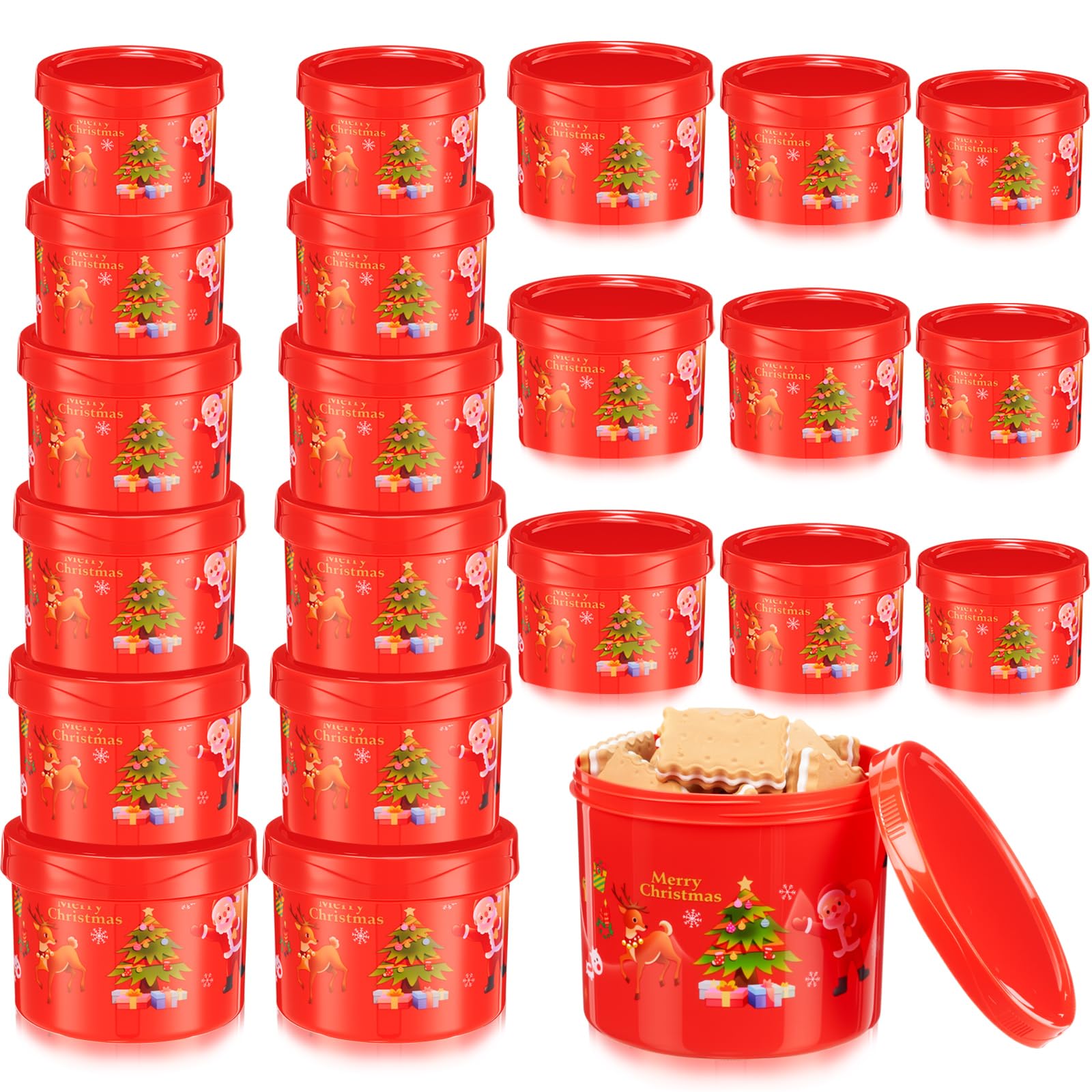 Vesici Christmas cookie tins with lids in six sizes, ideal for organized holiday gifts.