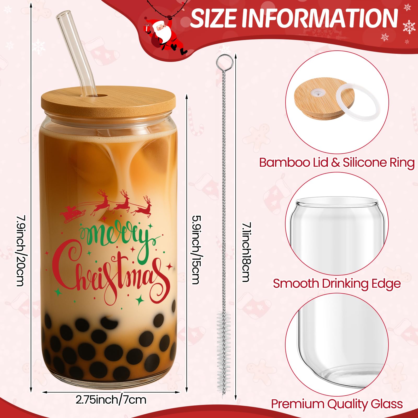 Vesici glass tumbler close-up with holiday pattern for seasonal cheer