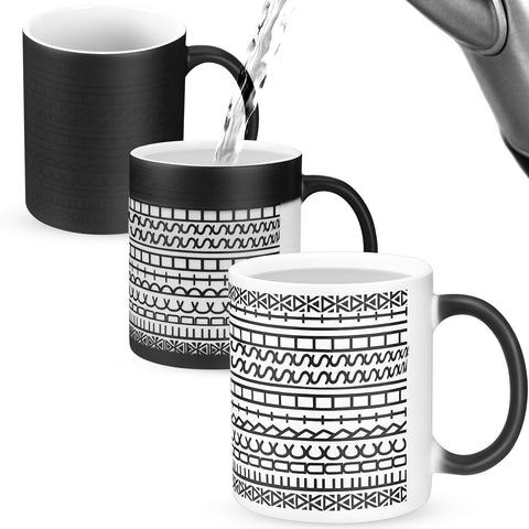 Vesici heat-change mug shows color change during hot pour, creating a playful moment.