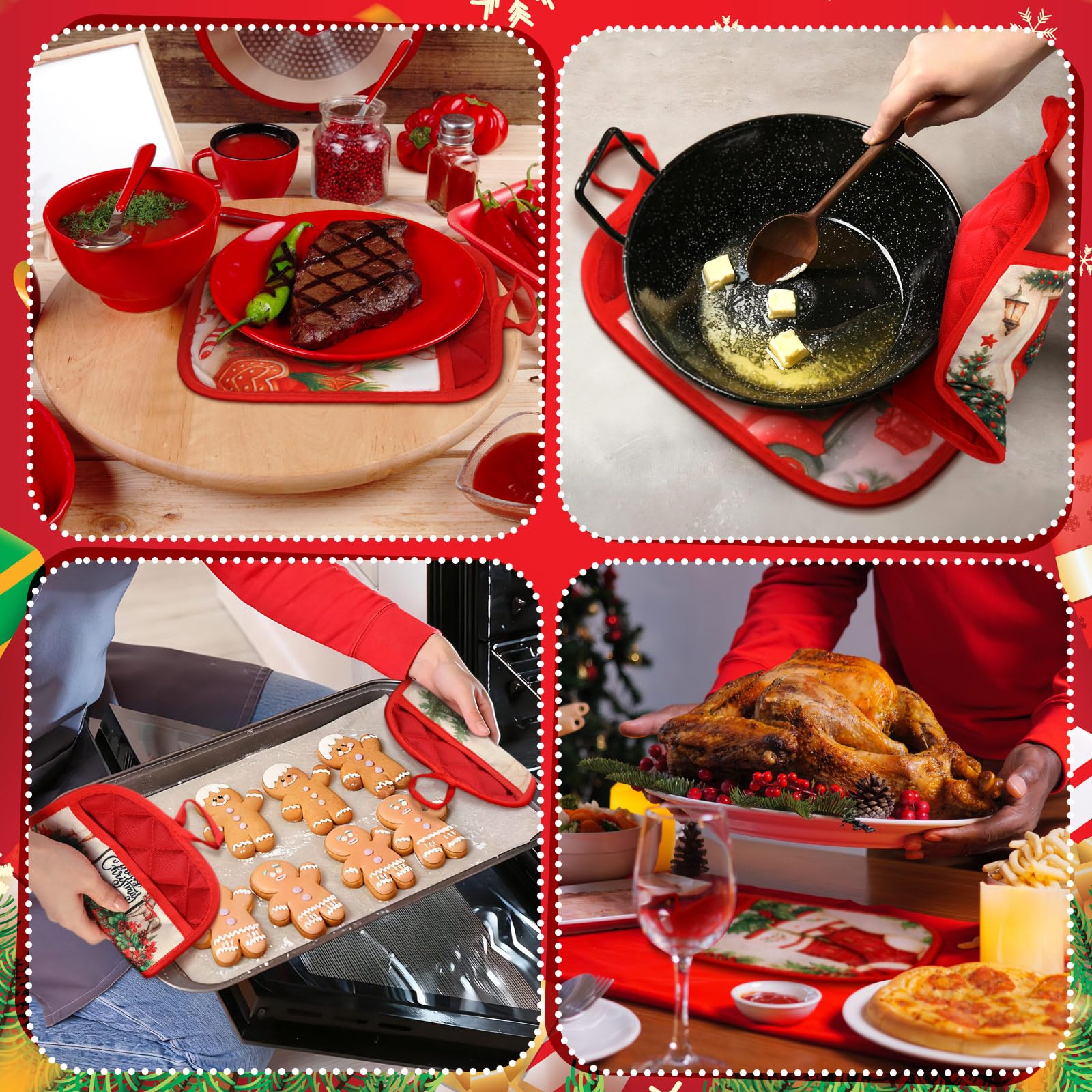 Vesici pocket-design pot holder with loop for easy hanging and access.