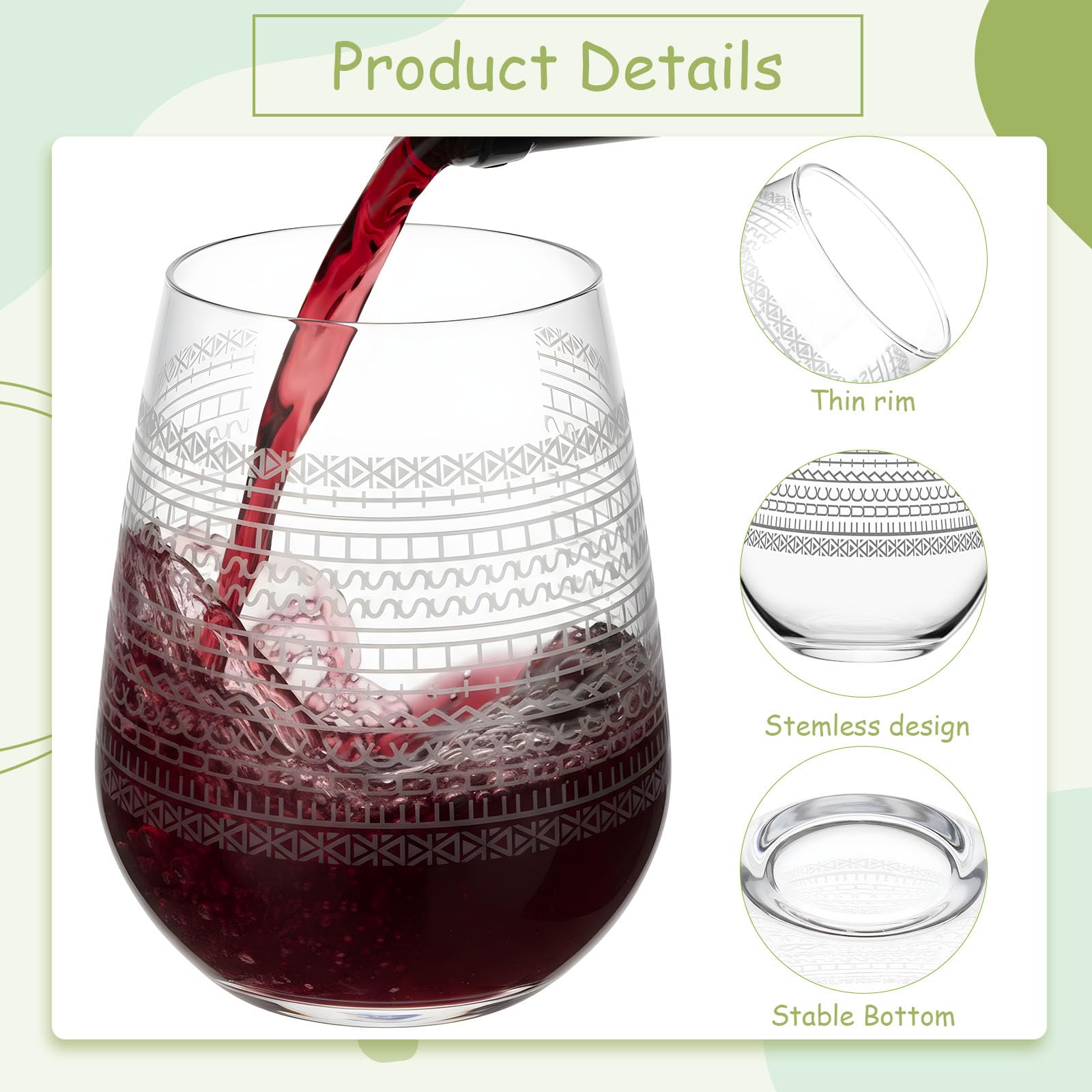 Vesici sturdy-base wine glass minimizes tipping on surfaces.