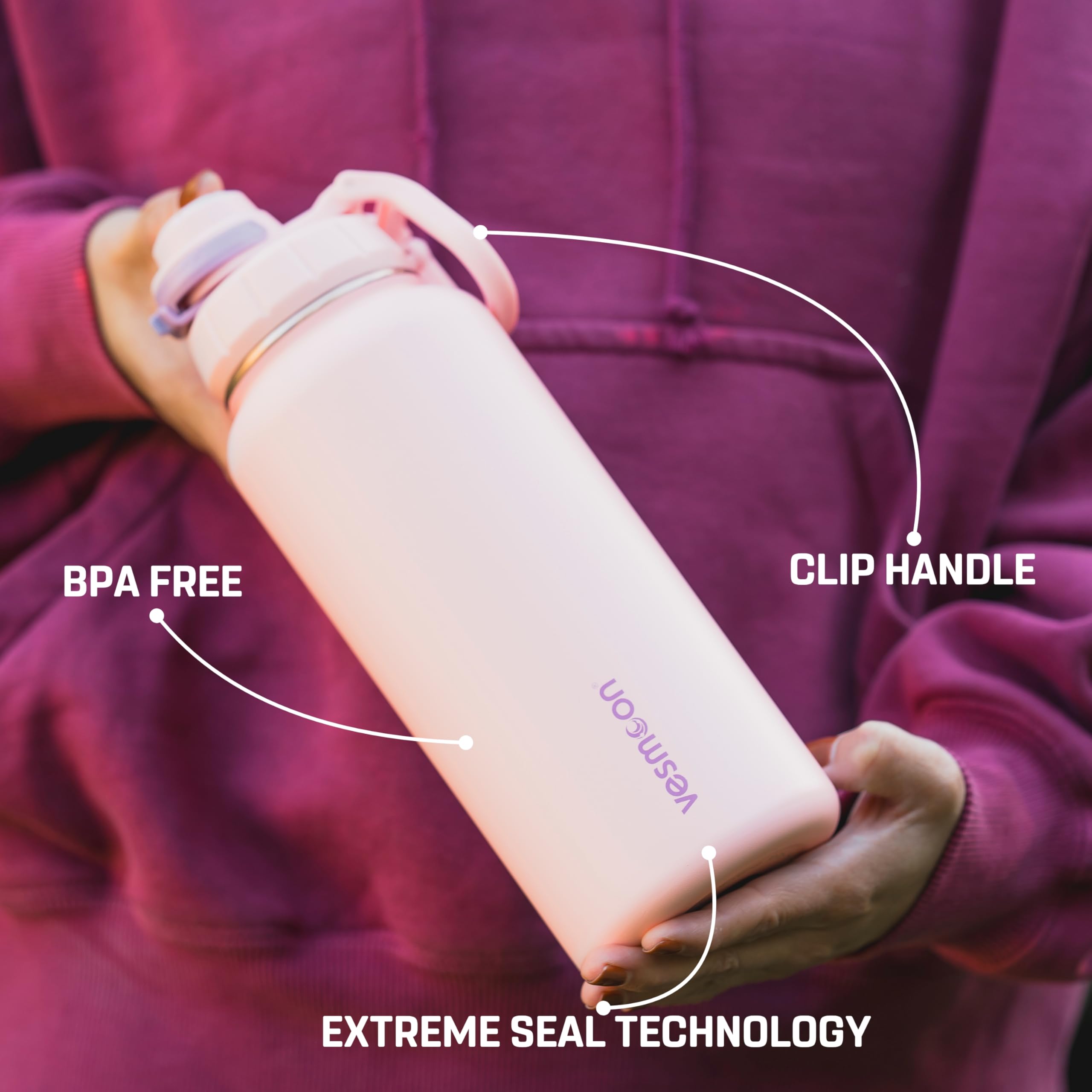 Vesmoon Vessence triple-layer insulation graphic highlighting 24-hour hot and cold performance.