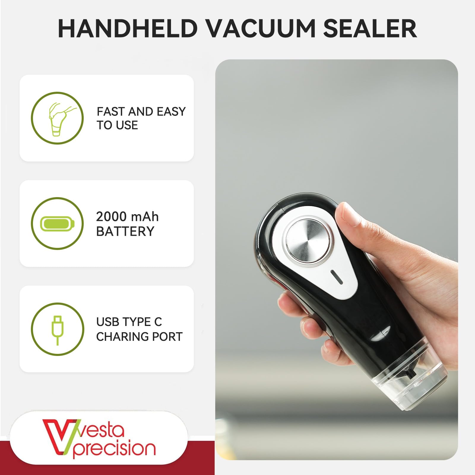 Vesta Precision USB-C rechargeable sealer powering long-lasting freshness on camping trips