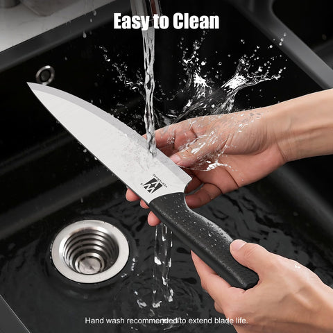 Vestaware 8-inch chef knife close-up with precision edge
