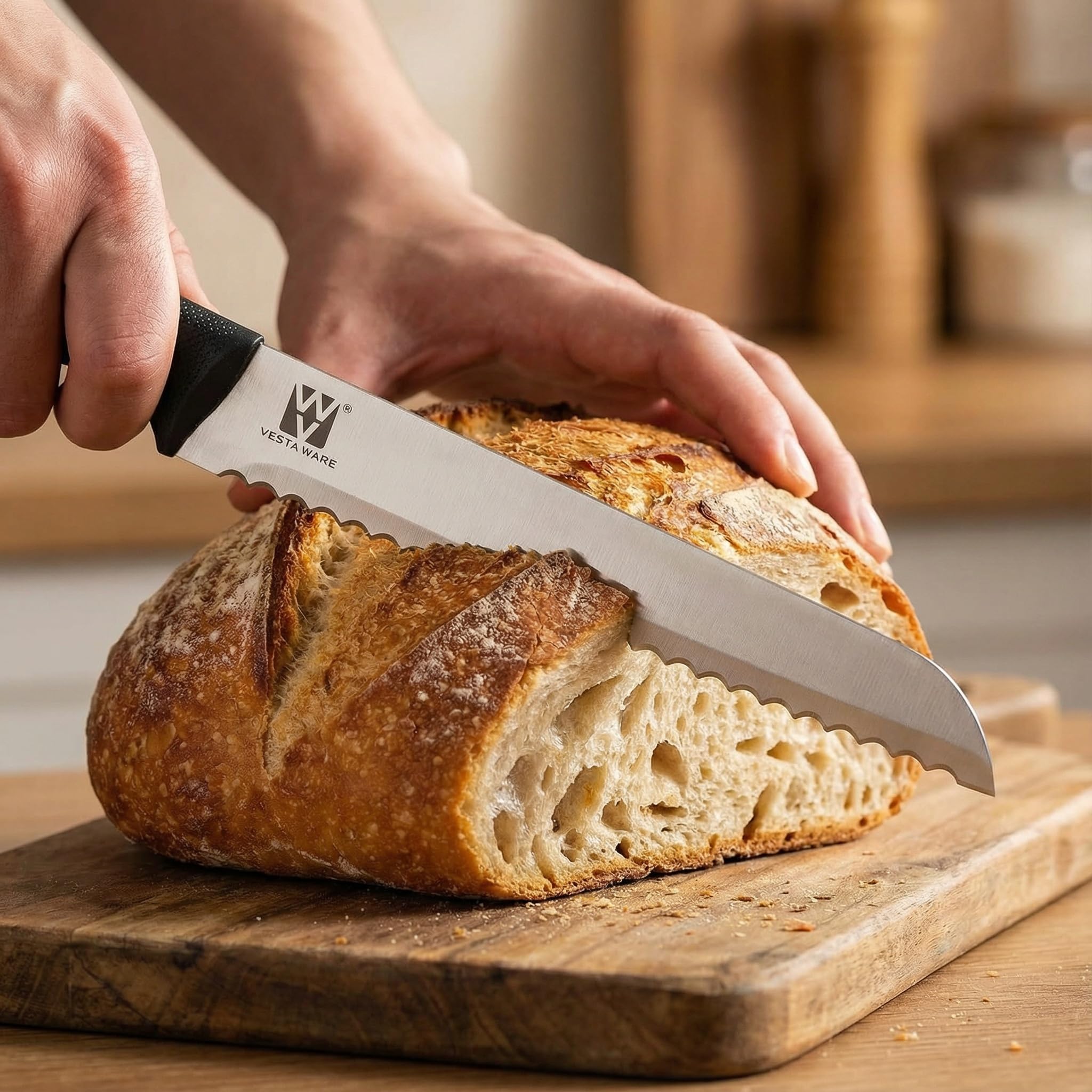 Vestaware ergonomic anti-slip handles provide comfortable control during chopping