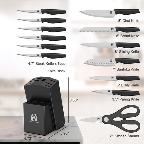 Vestaware kitchen shears with wood block for safe storage and access