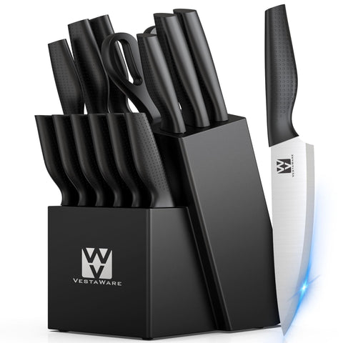 Vestaware knife-set block on counter showing compact storage