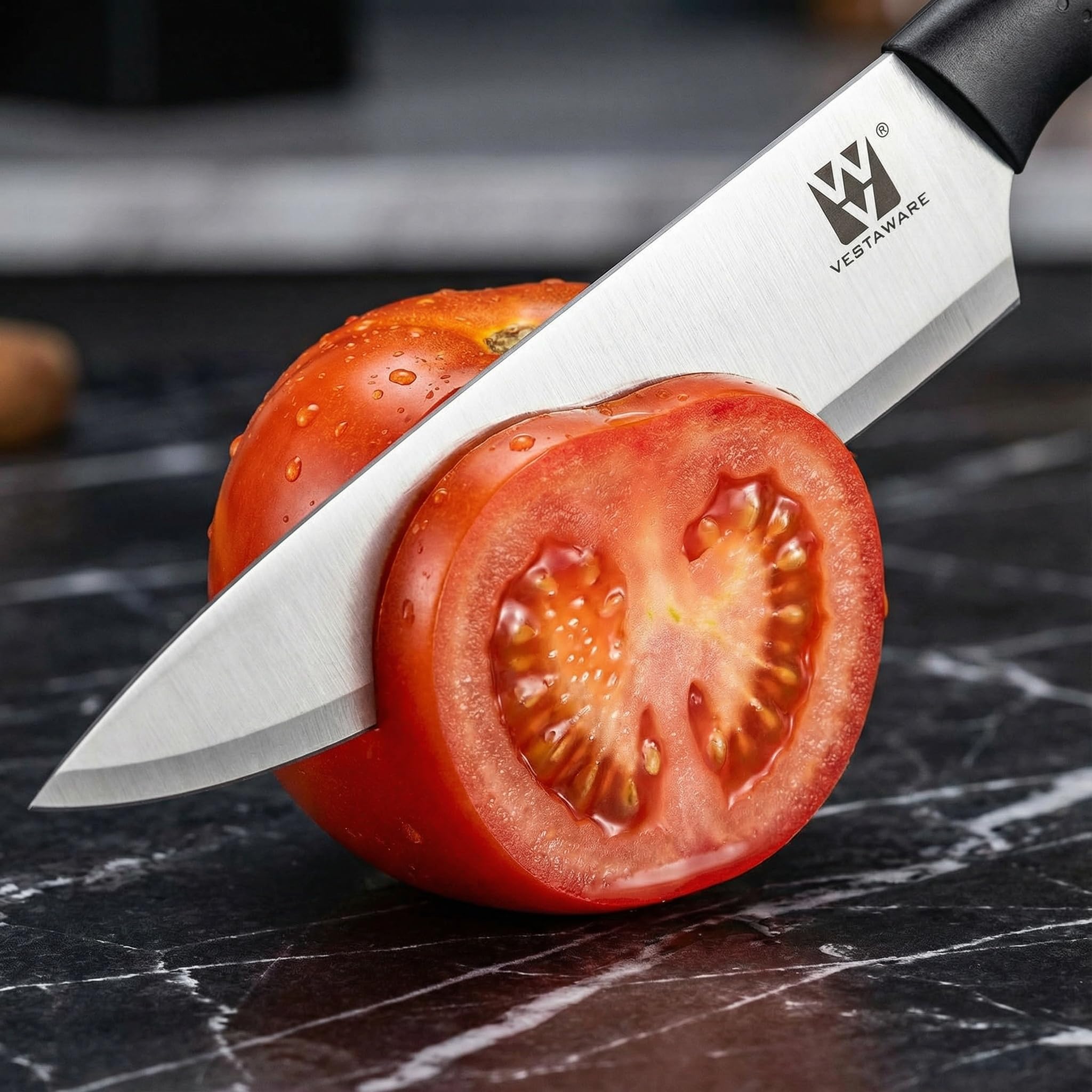 Vestaware knife set slicing meat and vegetables with precision