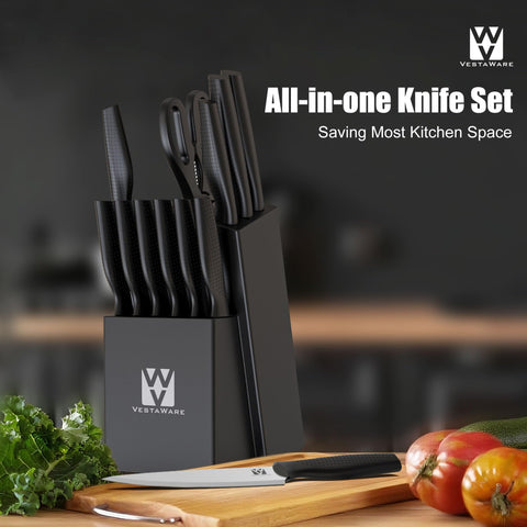 Vestaware 8-inch serrated bread knife close-up for clean slices