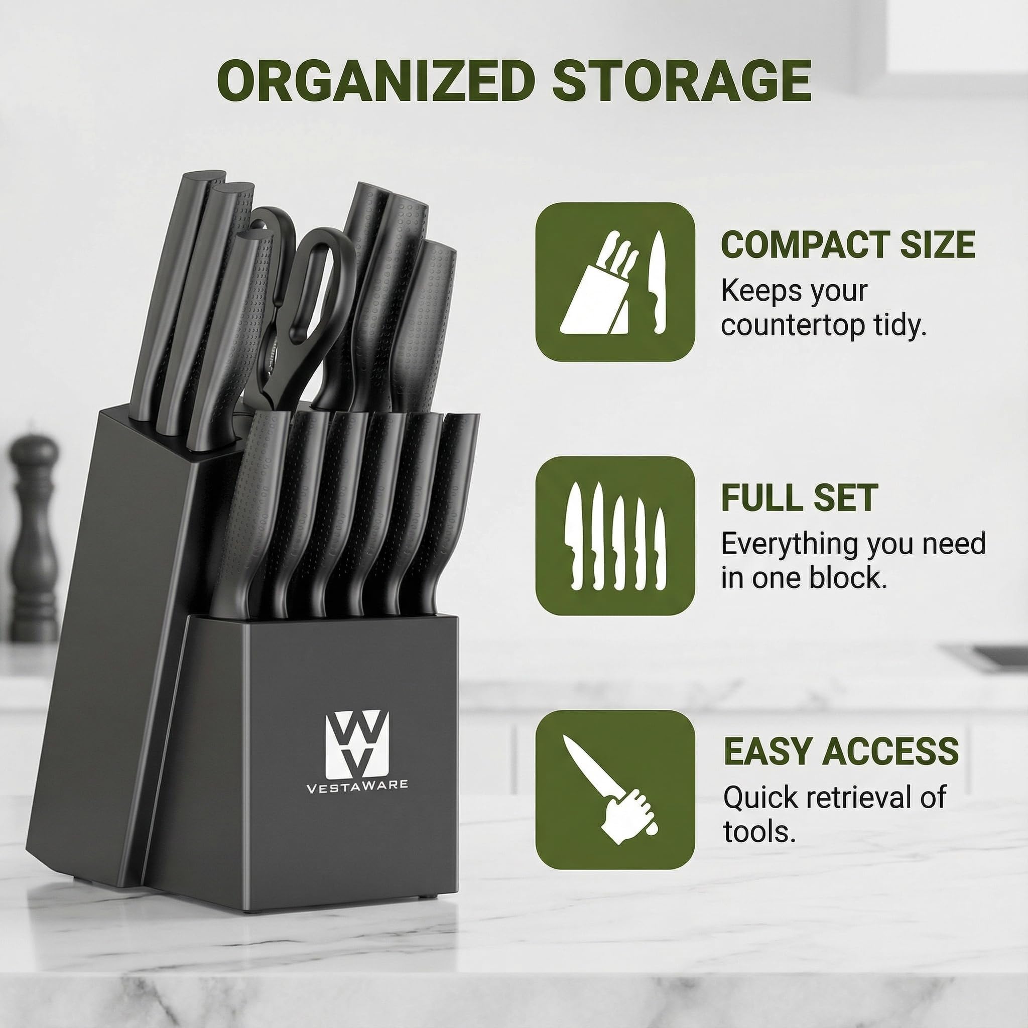 Vestaware stainless steel blades close-up highlighting sharp edges for clean slicing