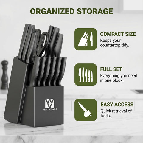 Vestaware stainless steel blades close-up highlighting sharp edges for clean slicing