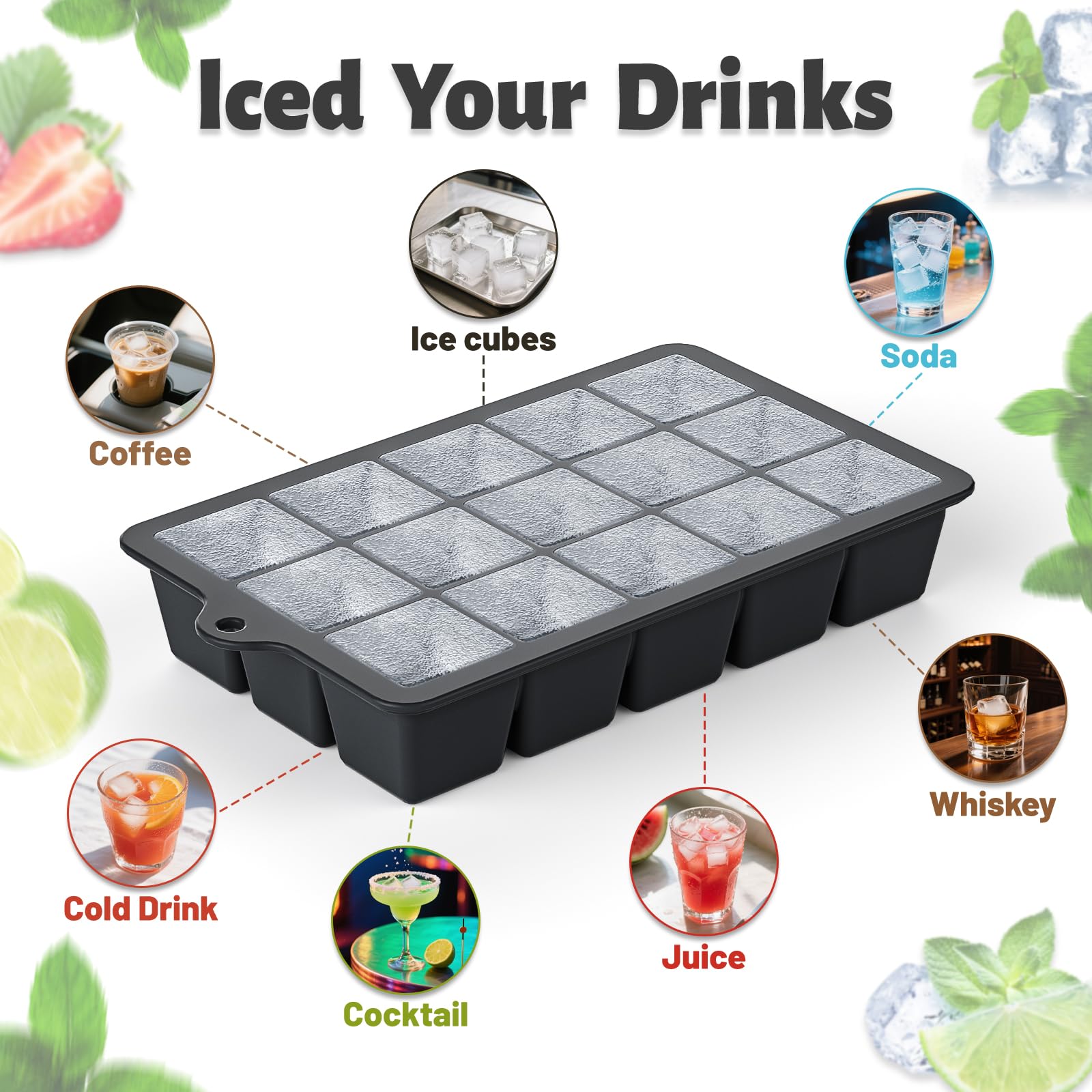 Vethwal tray pictured with cocktails demonstrates reliable ice for drinks