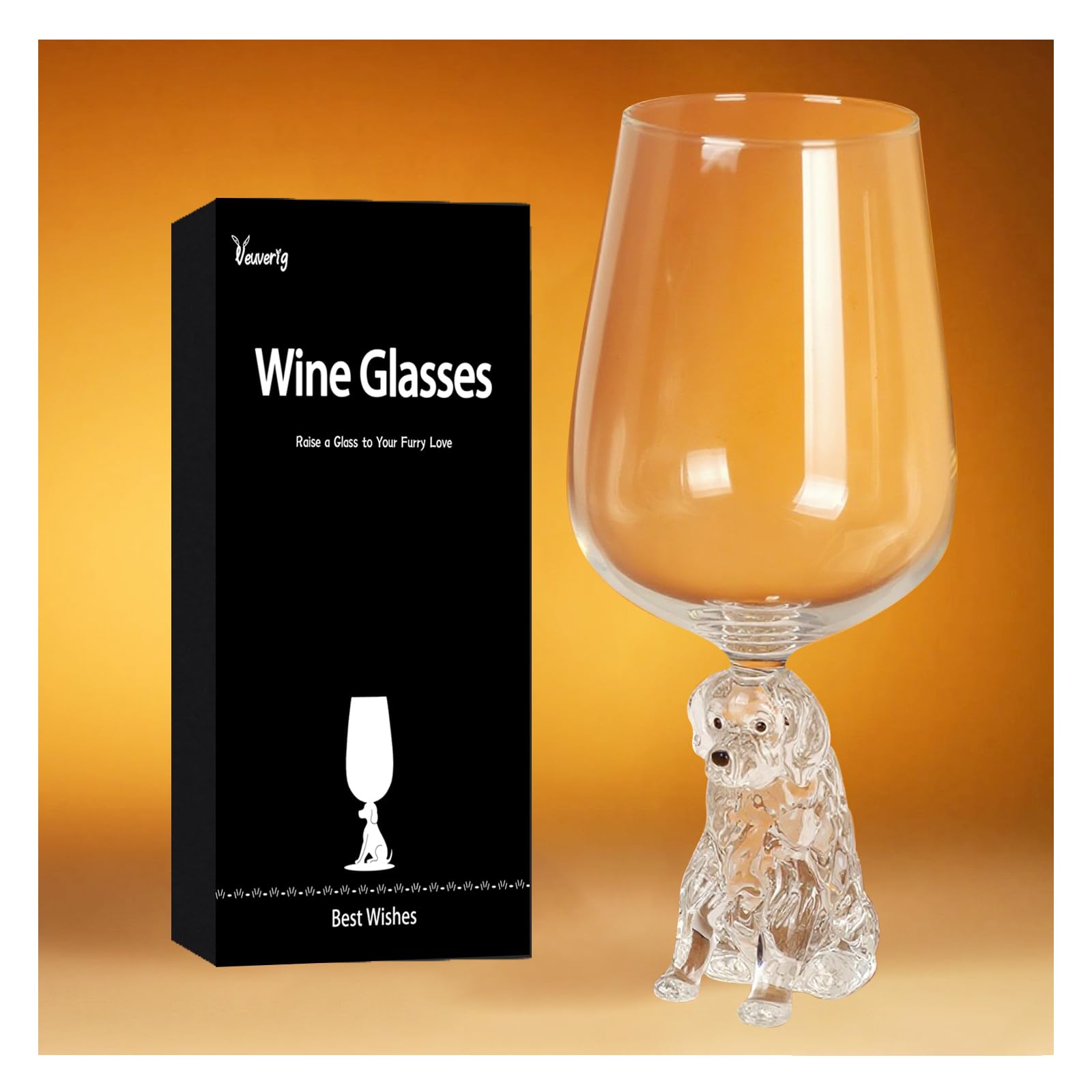 Veuverig Golden Retriever wine glass front view for dog lovers.