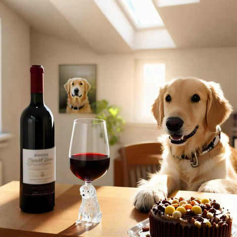 Veuverig Golden Retriever wine glass in hand, easy to hold.