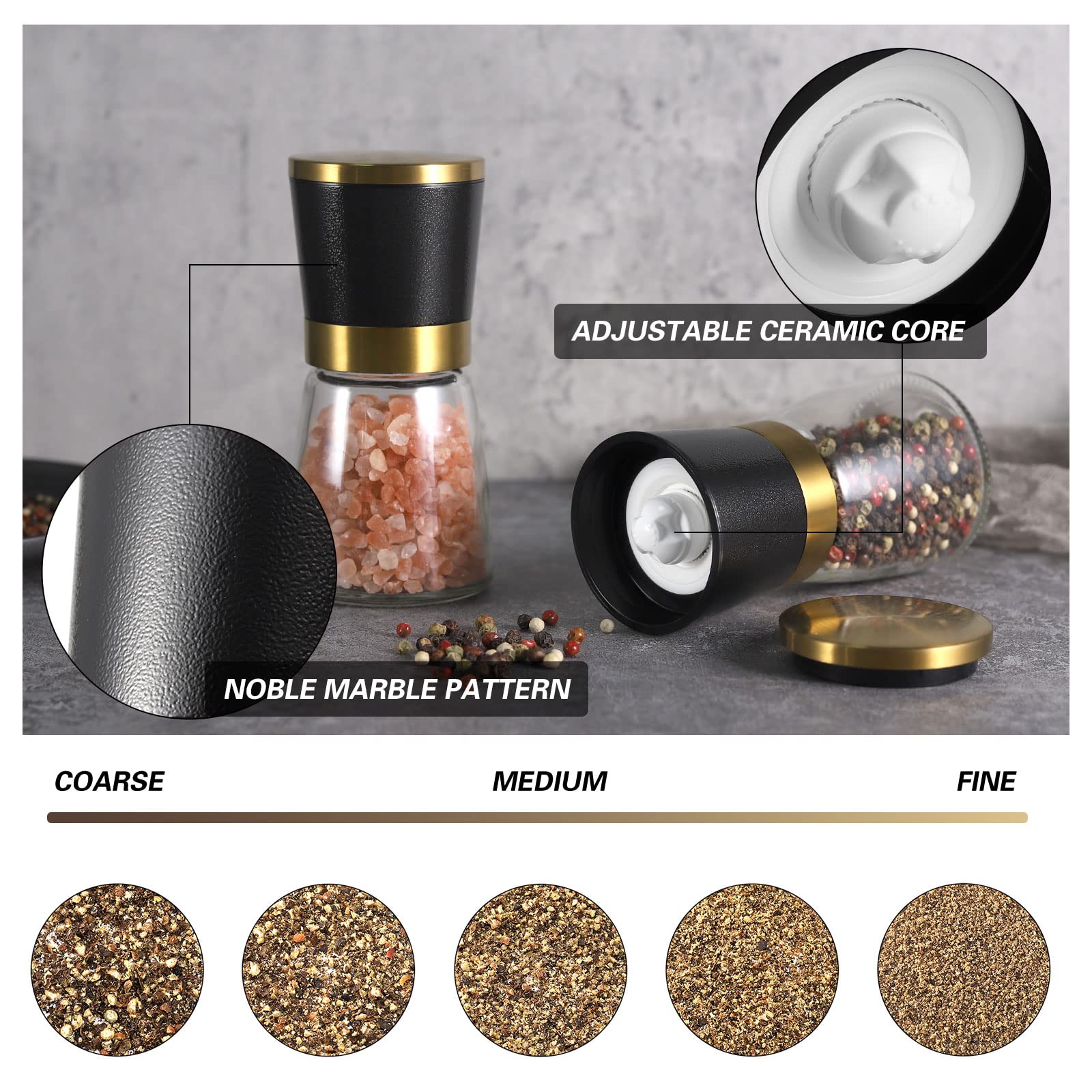 Ceramic grinder mechanism adjustment knob on VEVOK CHEF set