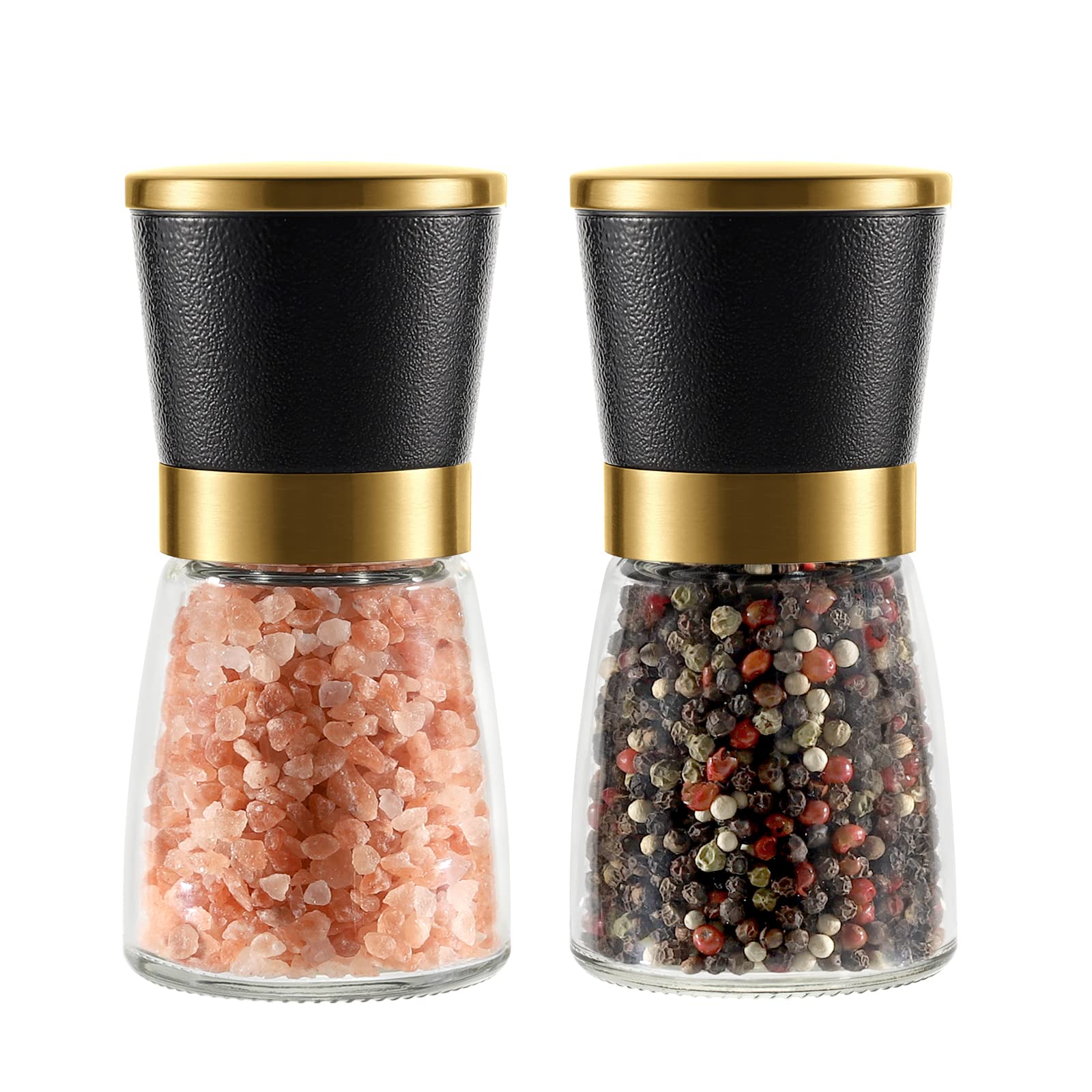 VEVOK CHEF gold salt and pepper grinder set top view for elegant seasoning