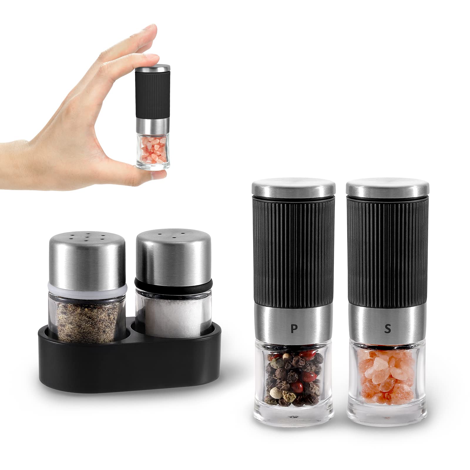 VEVOK CHEF mini salt grinder in travel kit for on-the-go seasoning.