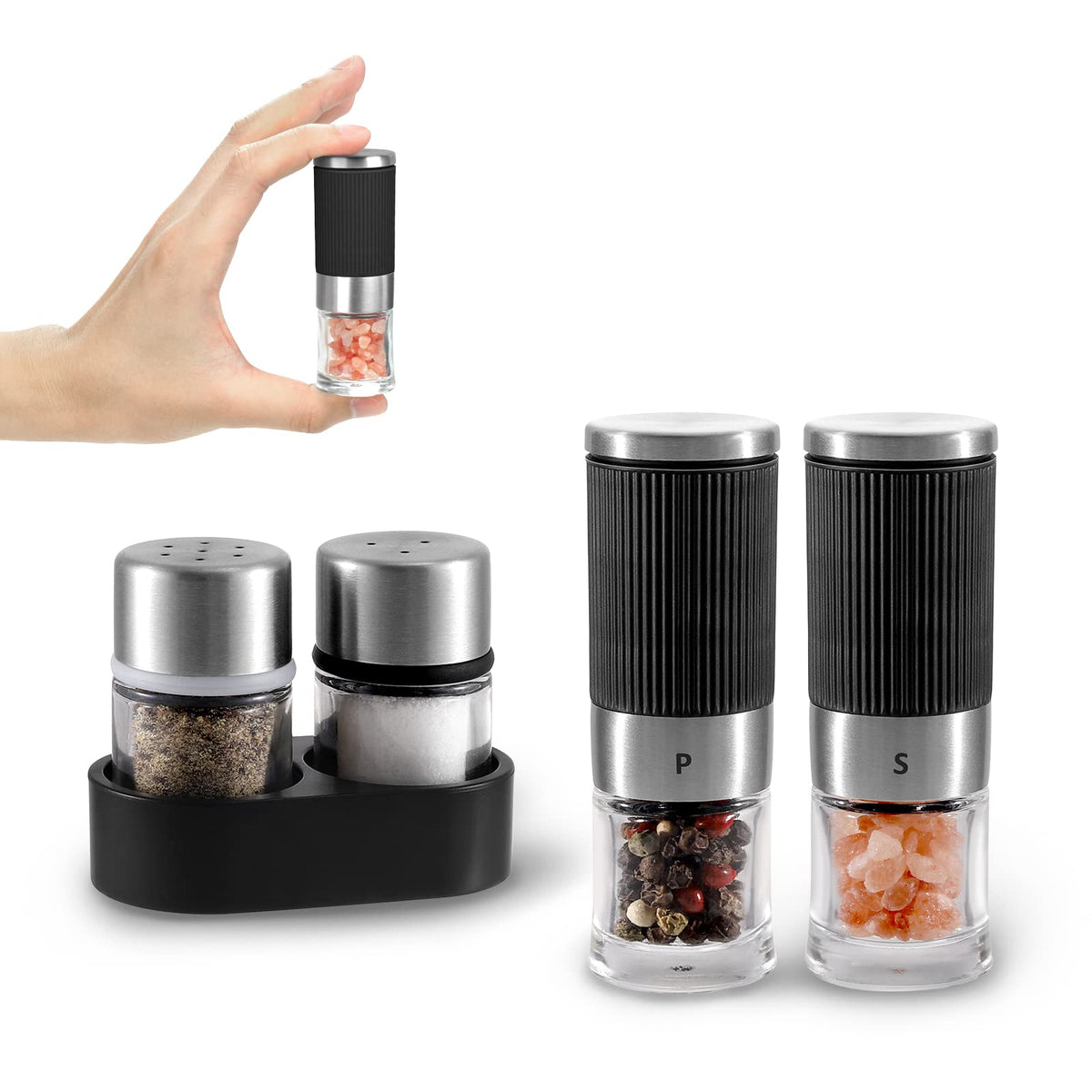 VEVOK CHEF mini salt grinder in travel kit for on-the-go seasoning.