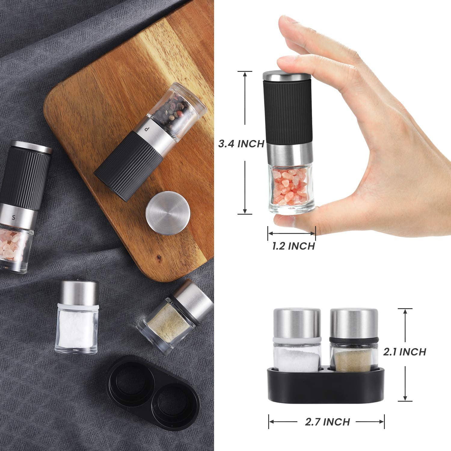 VEVOK CHEF pepper shaker compact set ready for travel meals.