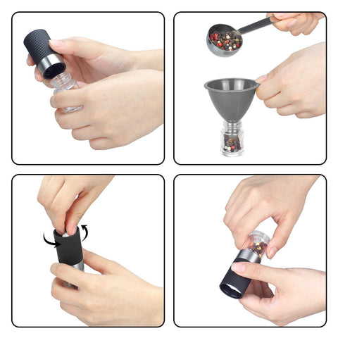 VEVOK CHEF refill funnel included to simplify spice refills.