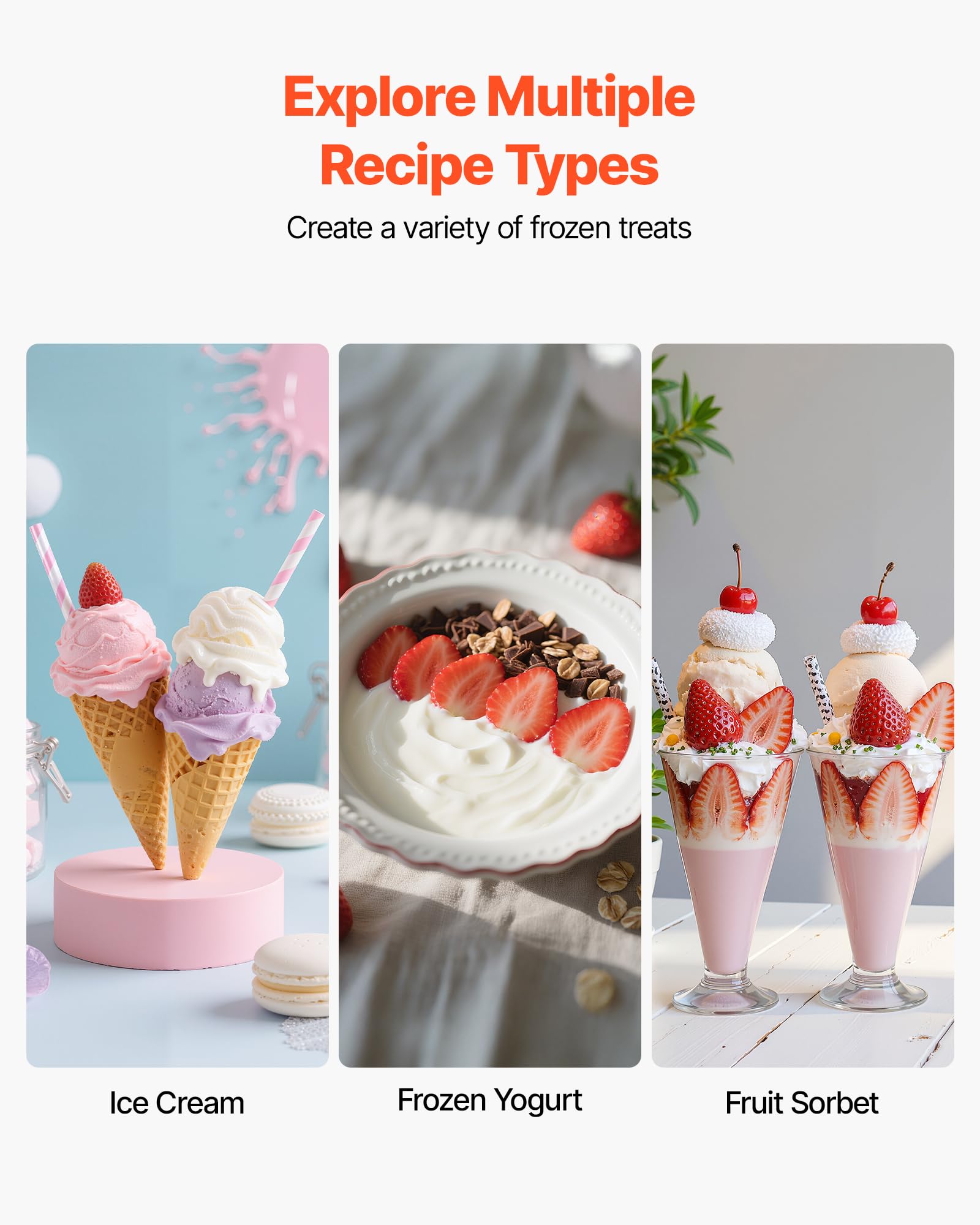 VEVOR ice cream maker features one-touch operation for easy setup and cleanup.