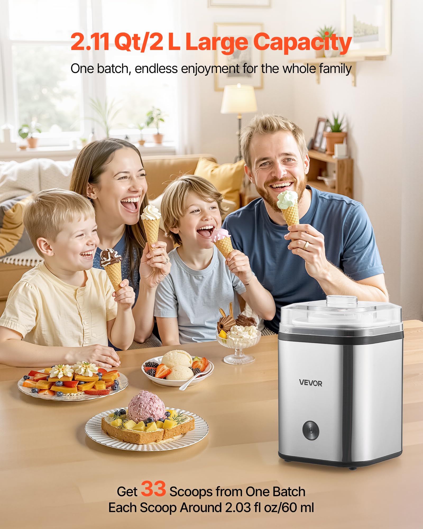 VEVOR ice cream maker motor provides smooth, consistent mixing.