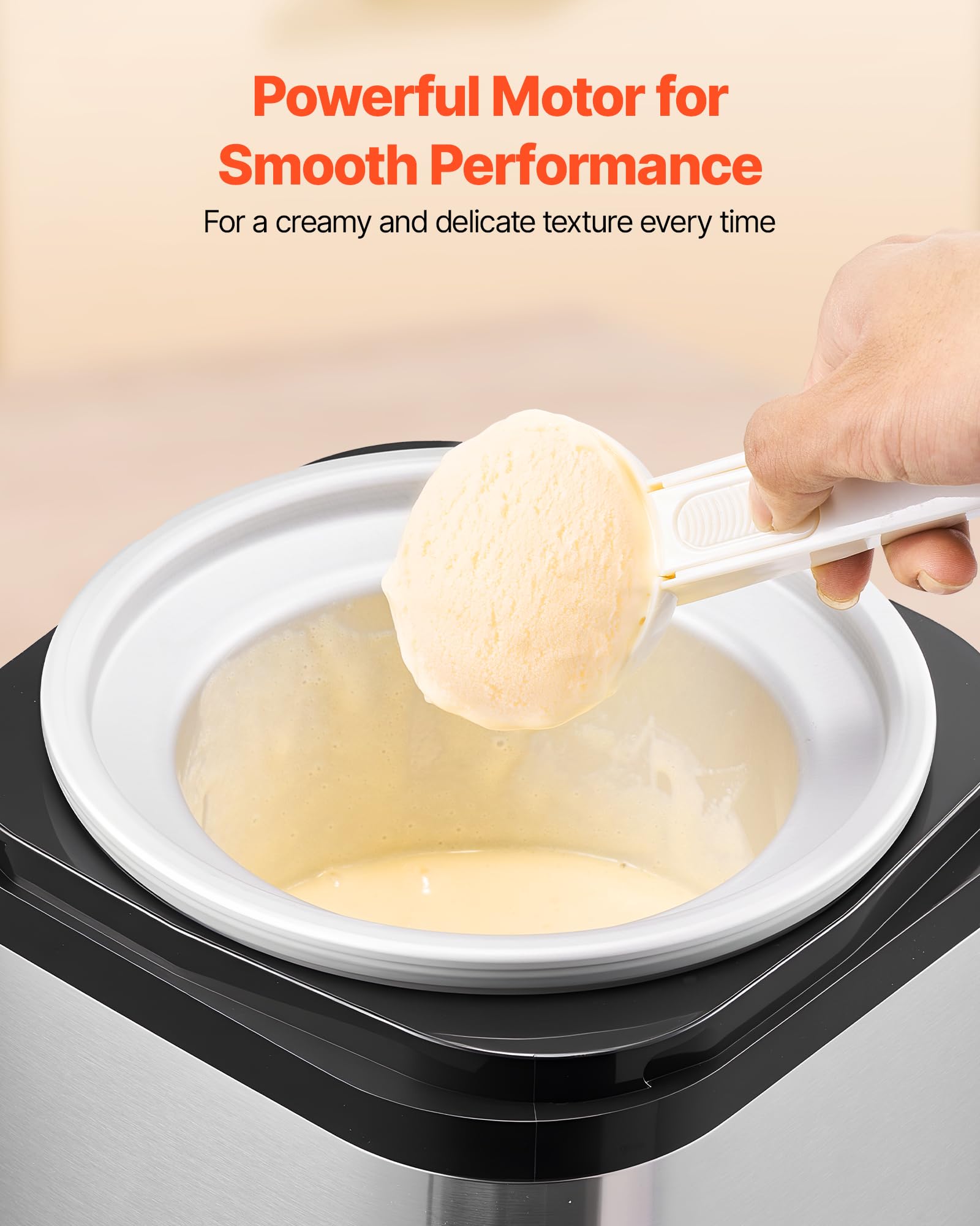 VEVOR ice cream maker offers variety of desserts—frozen yogurt, sorbet, gelato choices.