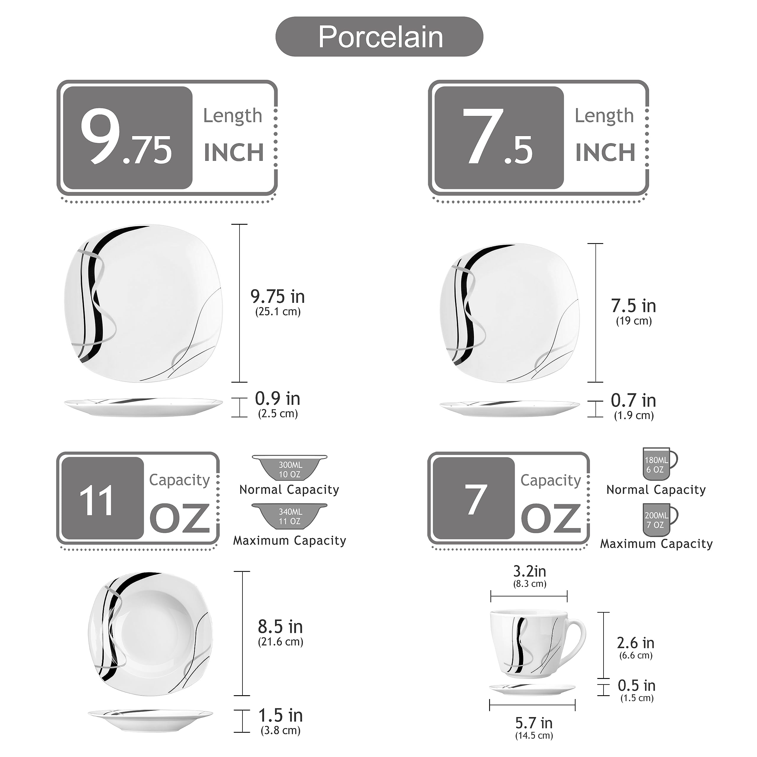 VEWEET Fiona dessert plate 7.5-inch, crisp white surface with subtle stripes for desserts.