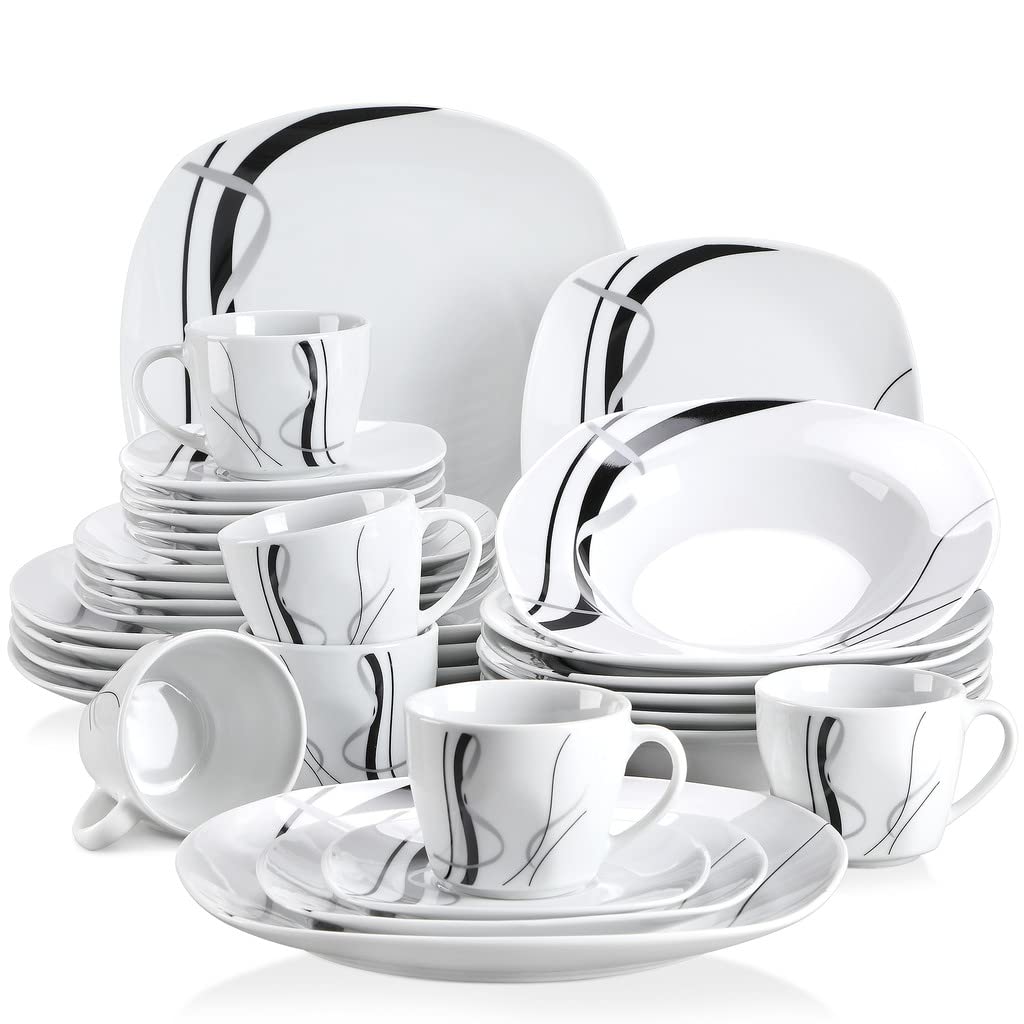 VEWEET Fiona dinner plate 9.75-inch, elegant white with stripes for everyday meals.