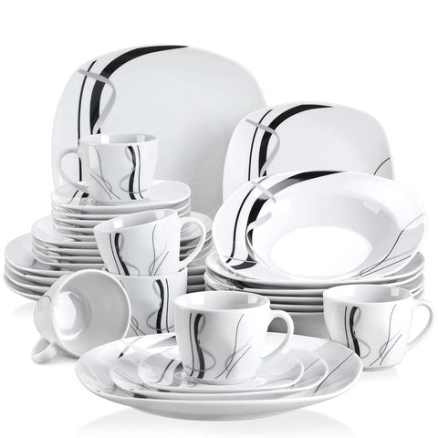 VEWEET Fiona dinner plate 9.75-inch, elegant white with stripes for everyday meals.