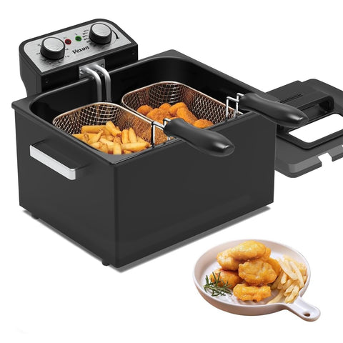Vexon 1800W deep fryer with view window lid for easy monitoring while frying.
