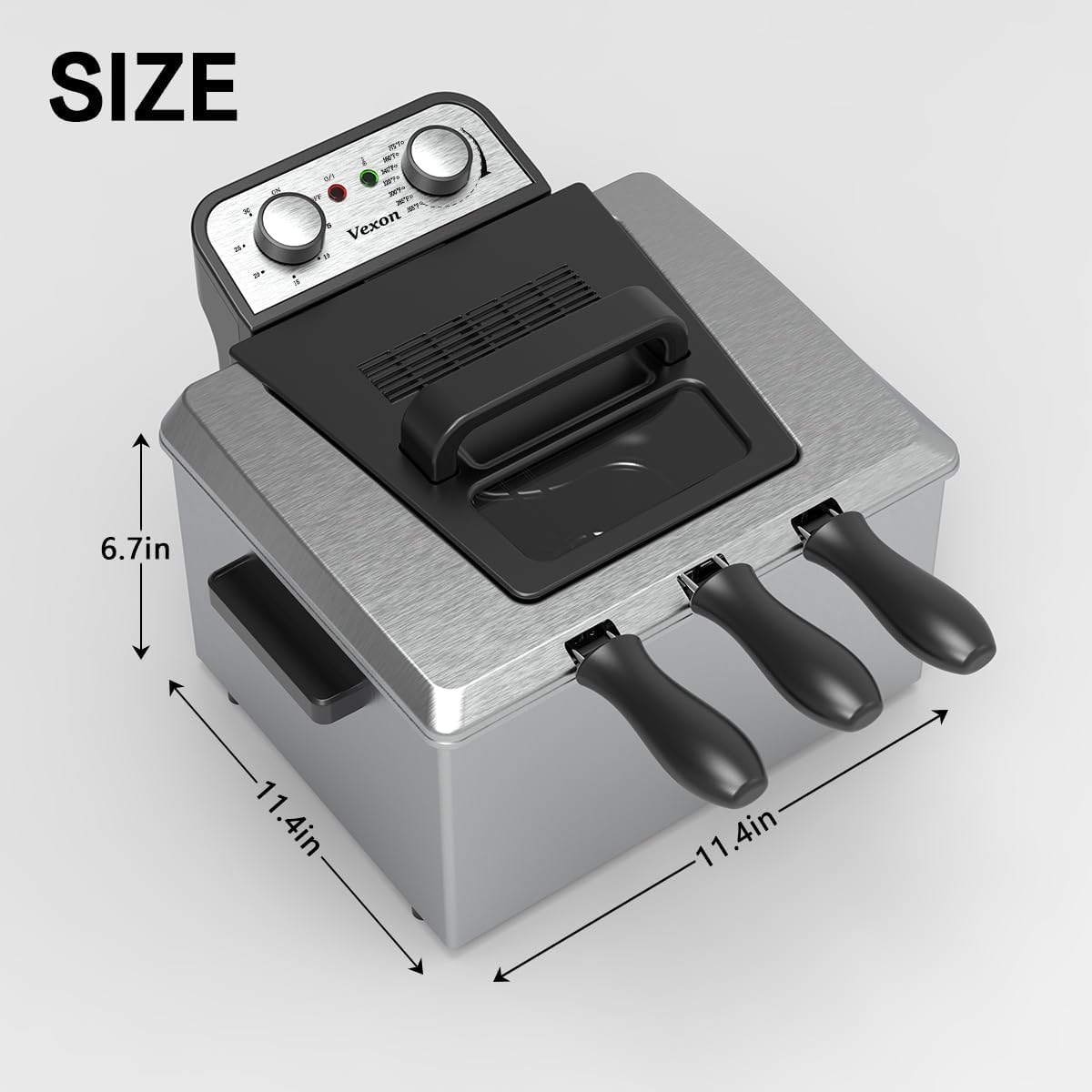 Vexon deep fryer temperature control knob enables precise frying temps.