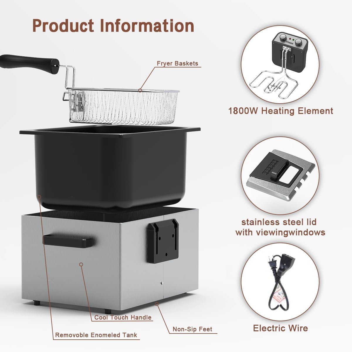 Vexon deep fryer with clear view lid to monitor browning without opening.