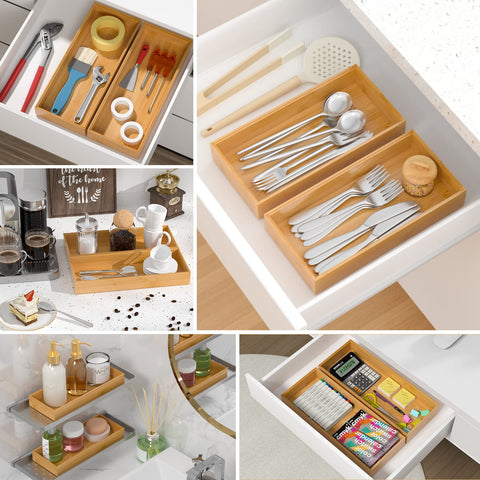 VeyFey bamboo drawer divider for cutlery compartments enhances daily organization.