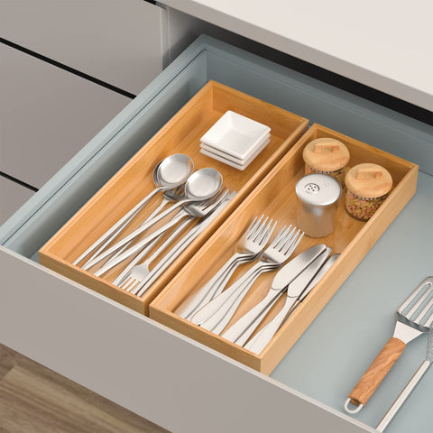 VeyFey bamboo silverware tray fits drawer spaces while adding warm, natural style.