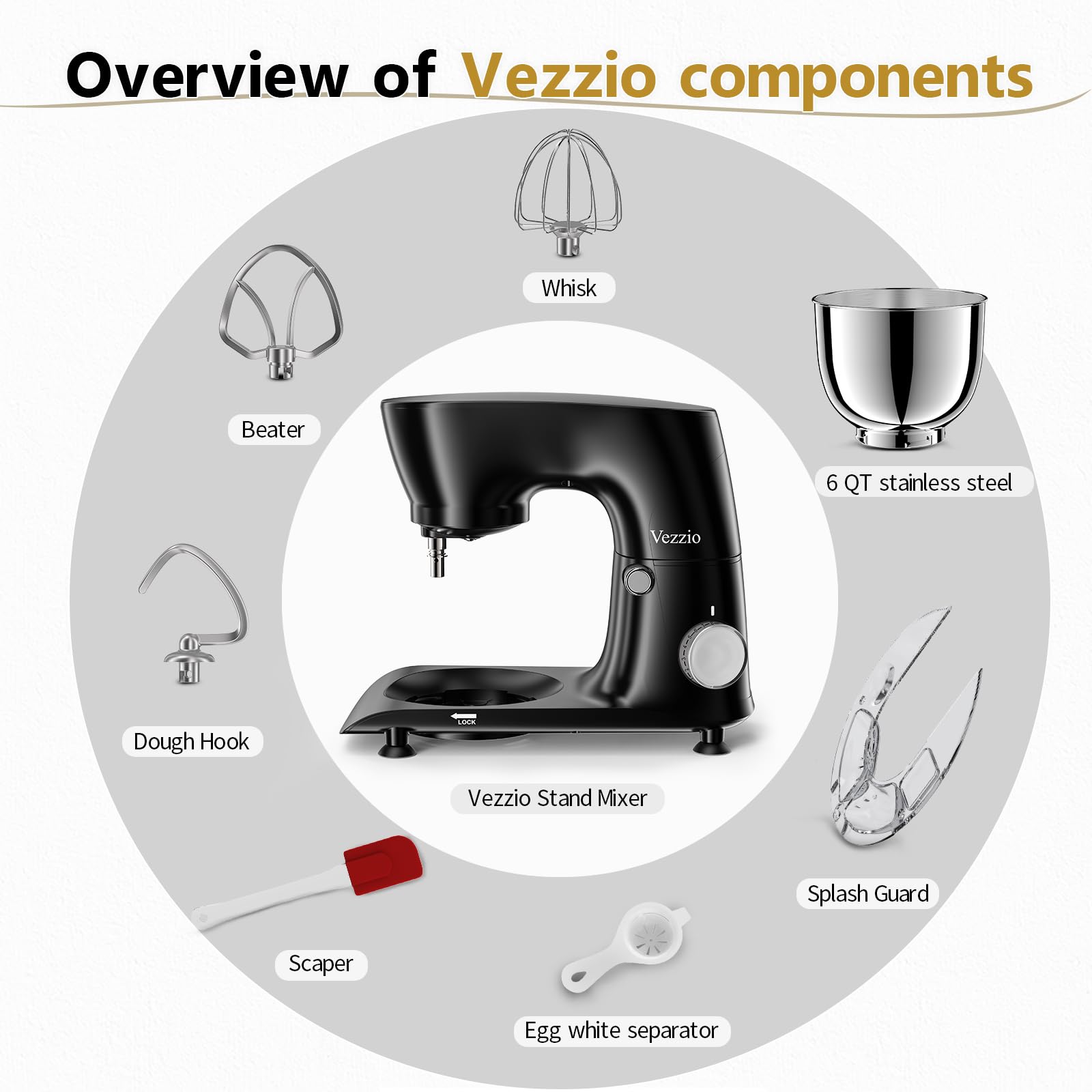 Vezzio 300W motor powers smooth mixing across speeds.