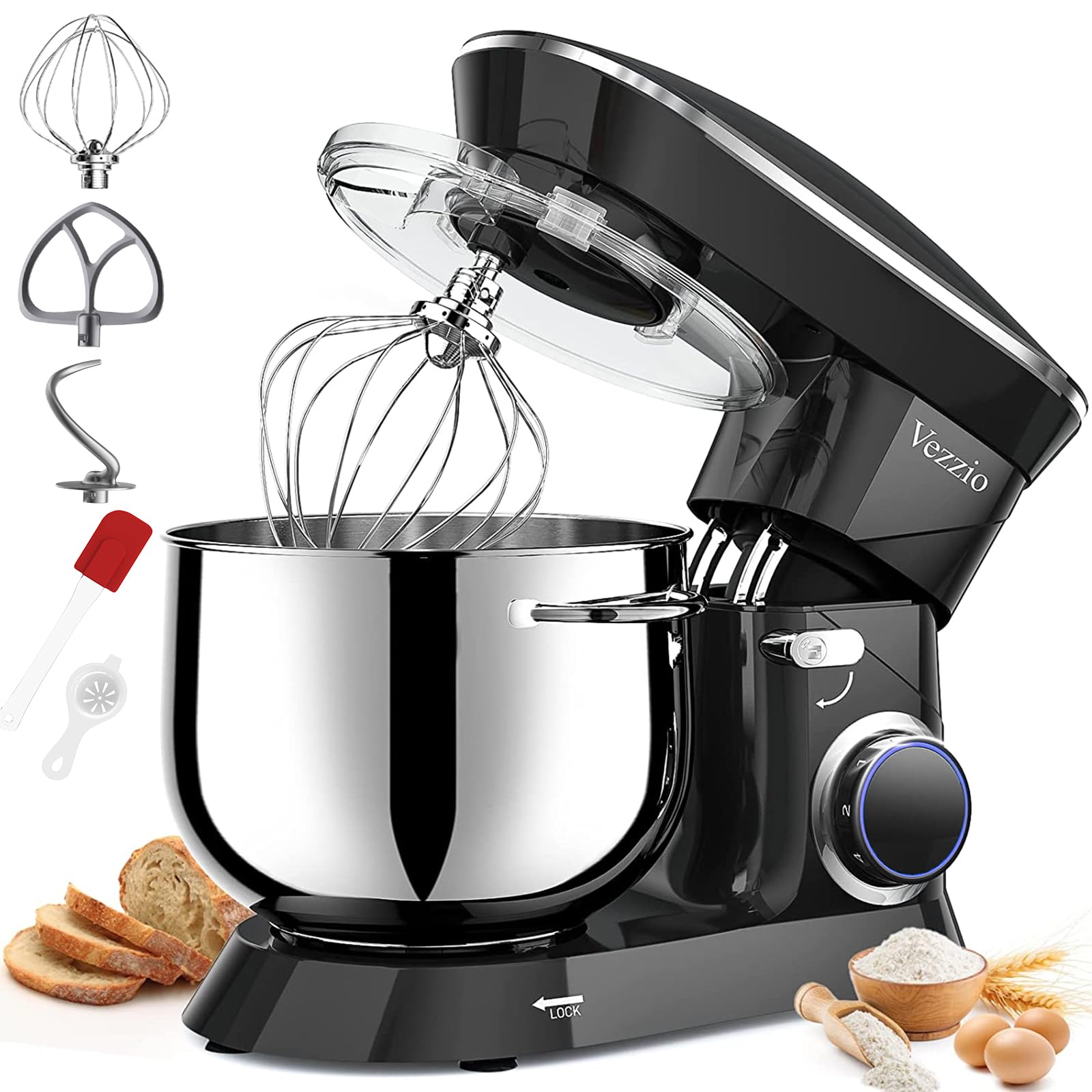 Vezzio 9.5 Qt stand mixer with large bowl for family-sized batters