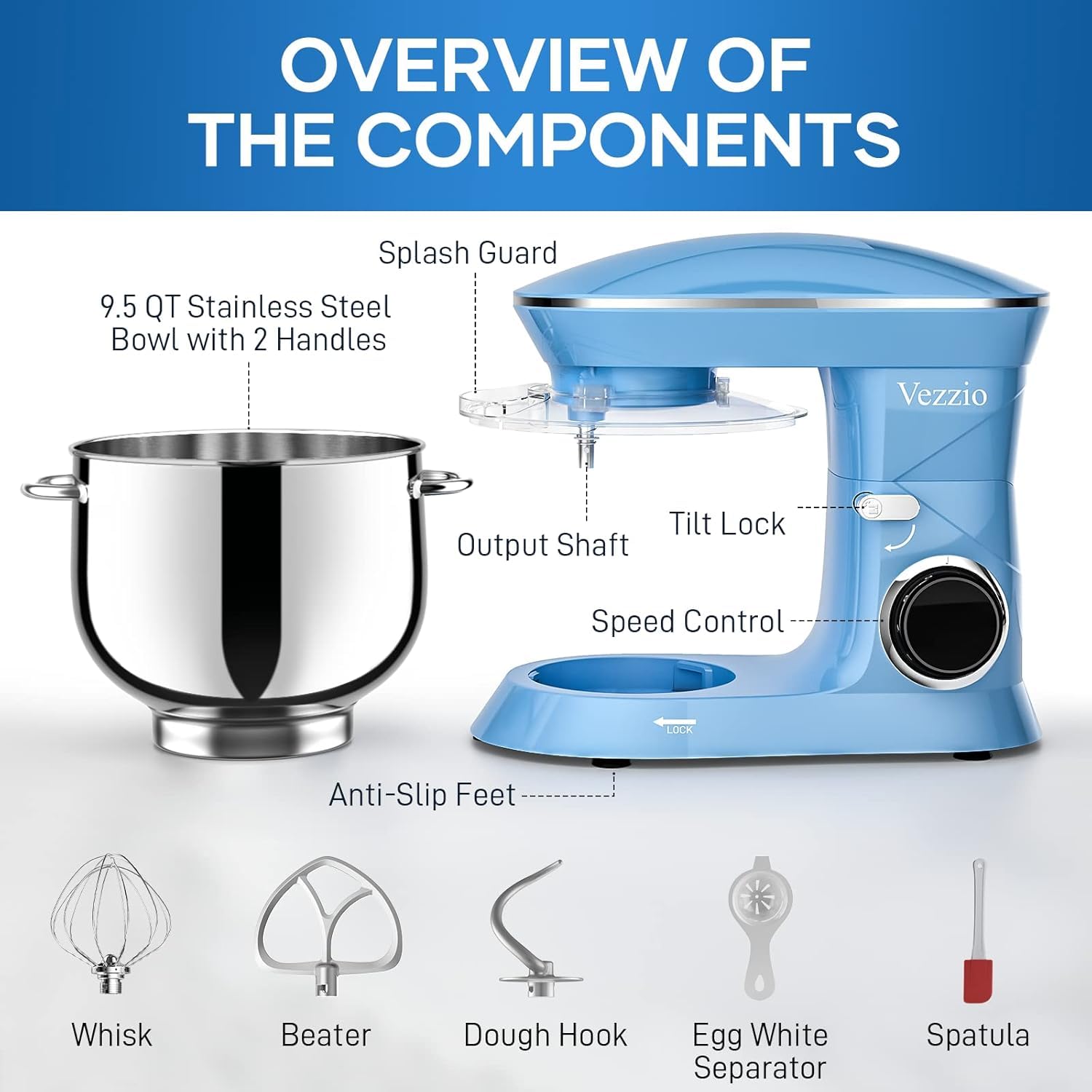 Non-slip suction cups keep the mixer stable during operation