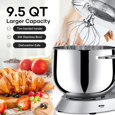 Vezzio stand mixer dough hook included for kneading breads and pastries.