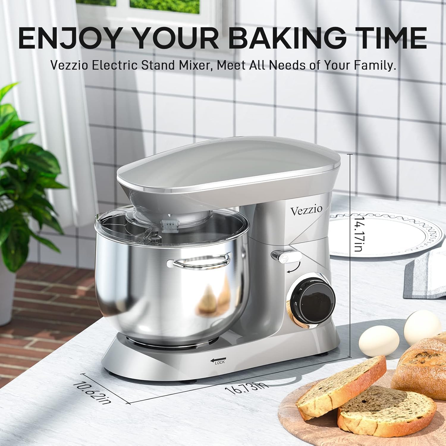 Vezzio tilt-head design allows easy bowl access and quick accessory changes.