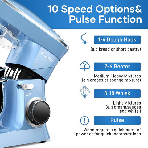 Tilt-head design enables easy addition of ingredients and quick cleanup