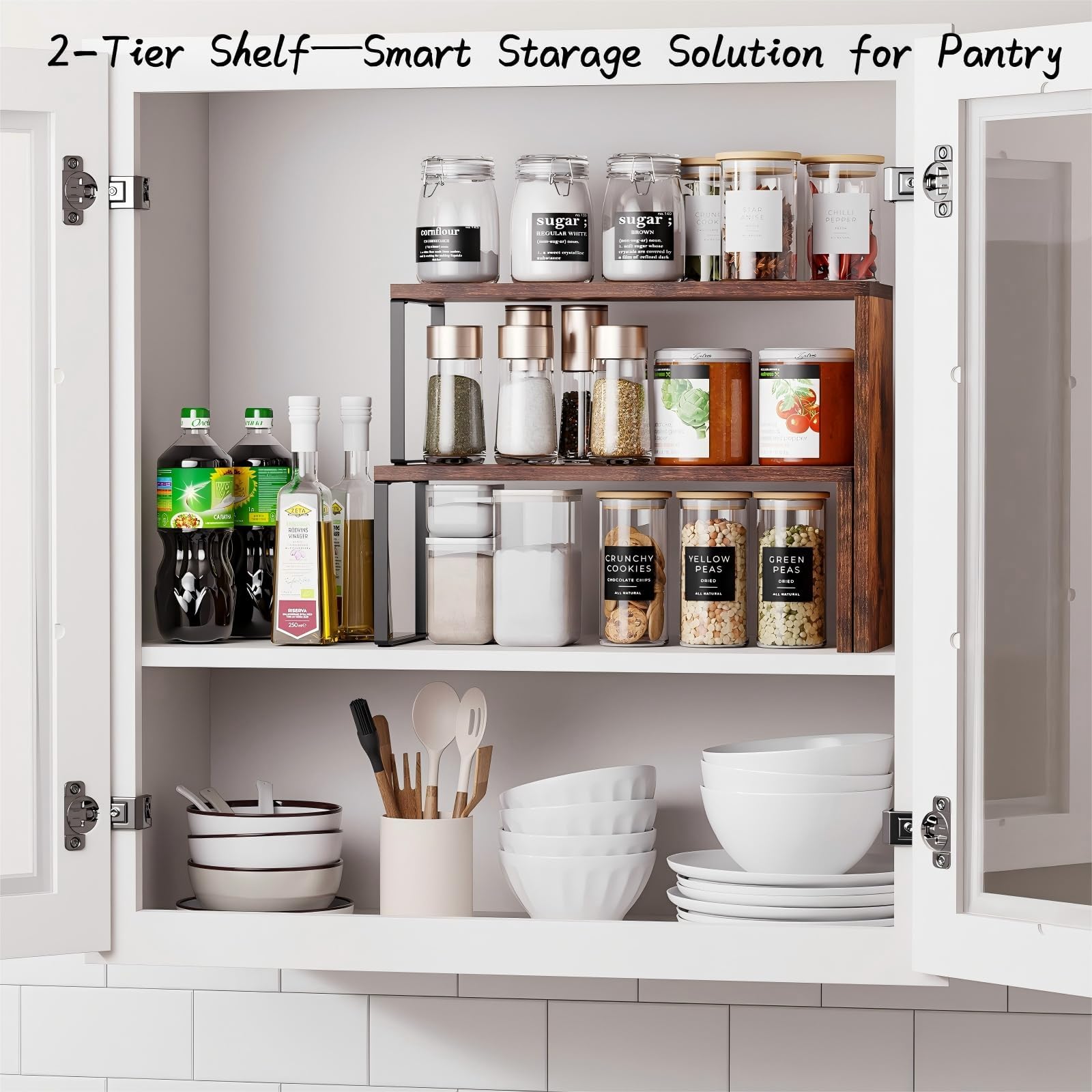 Vfelf over sink shelf maximizes small kitchen storage.